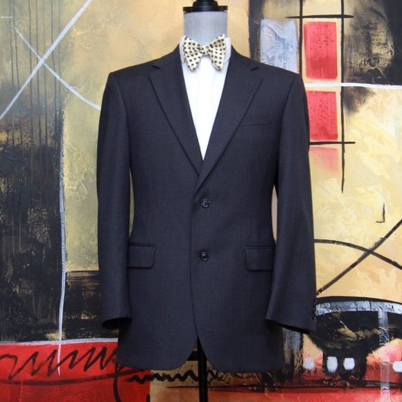 40L Jos A Bank Signature Men's Blazer Jacket Dark Grey Charcoal Striped C070604 - Picture 4 of 12
